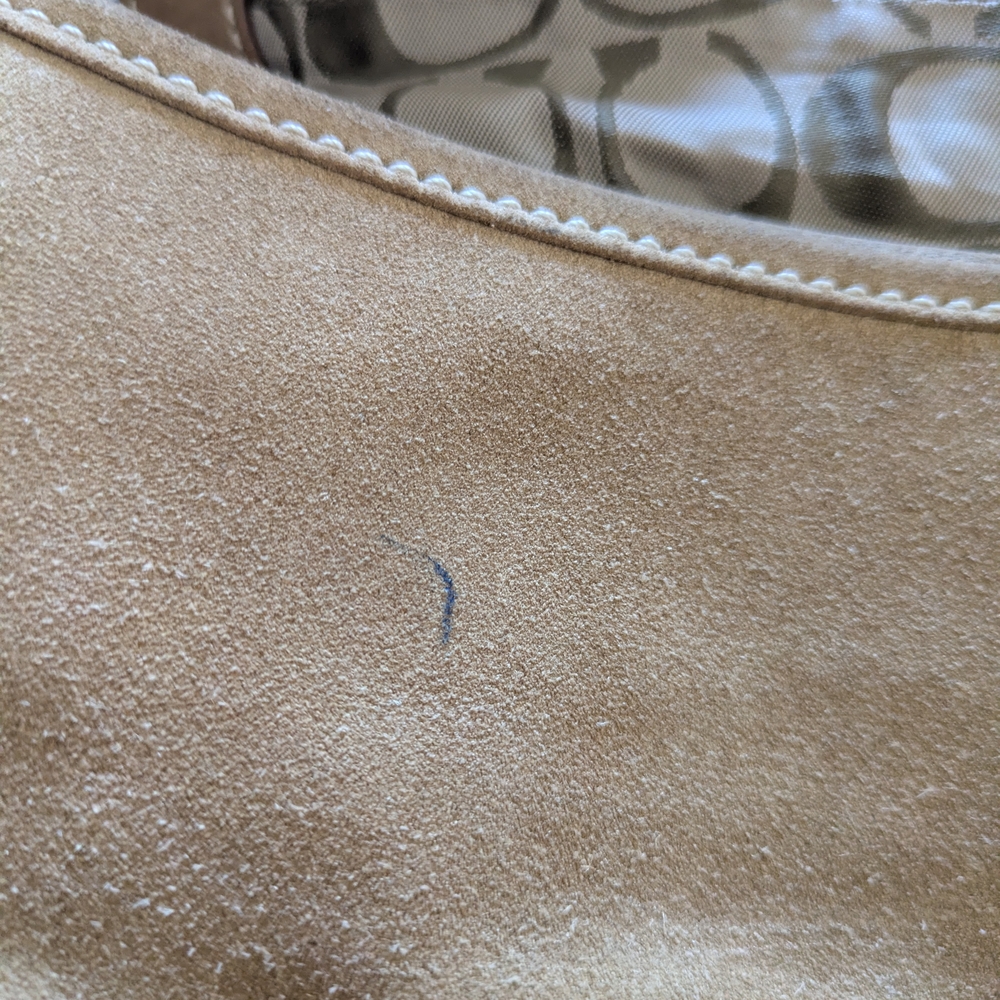 Coach Vintage Tan Suede Hobo Bag with 2 small ink marks. - Picture 6 of 8